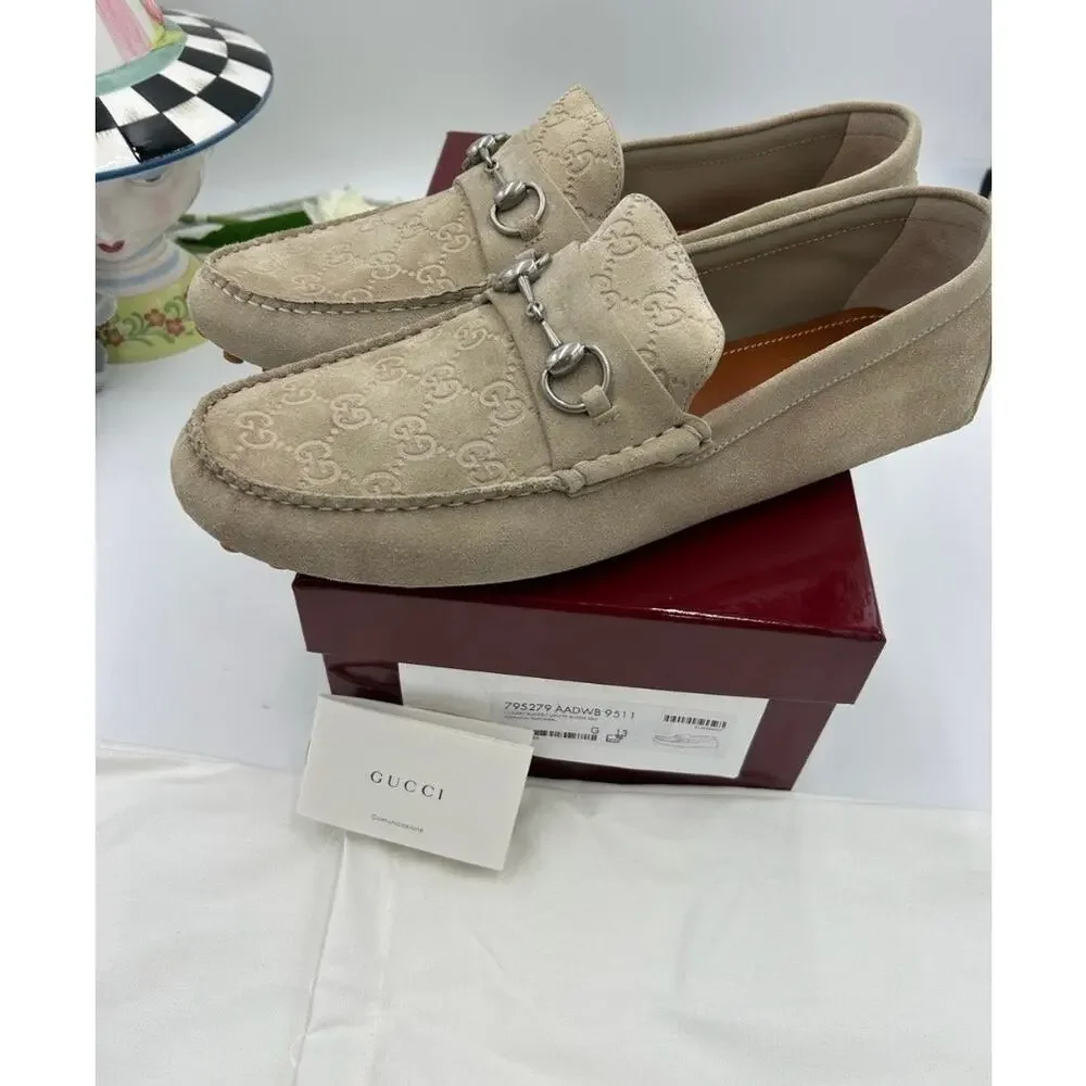 Men's Gucci GG logo suede driver loafers size 13 fits 13.5 US made in Italy